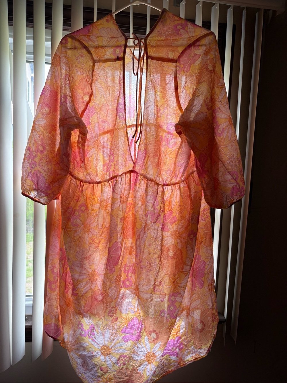 Womans ' Floral Tie-Front Dress Cover-Up in Orange and Pink